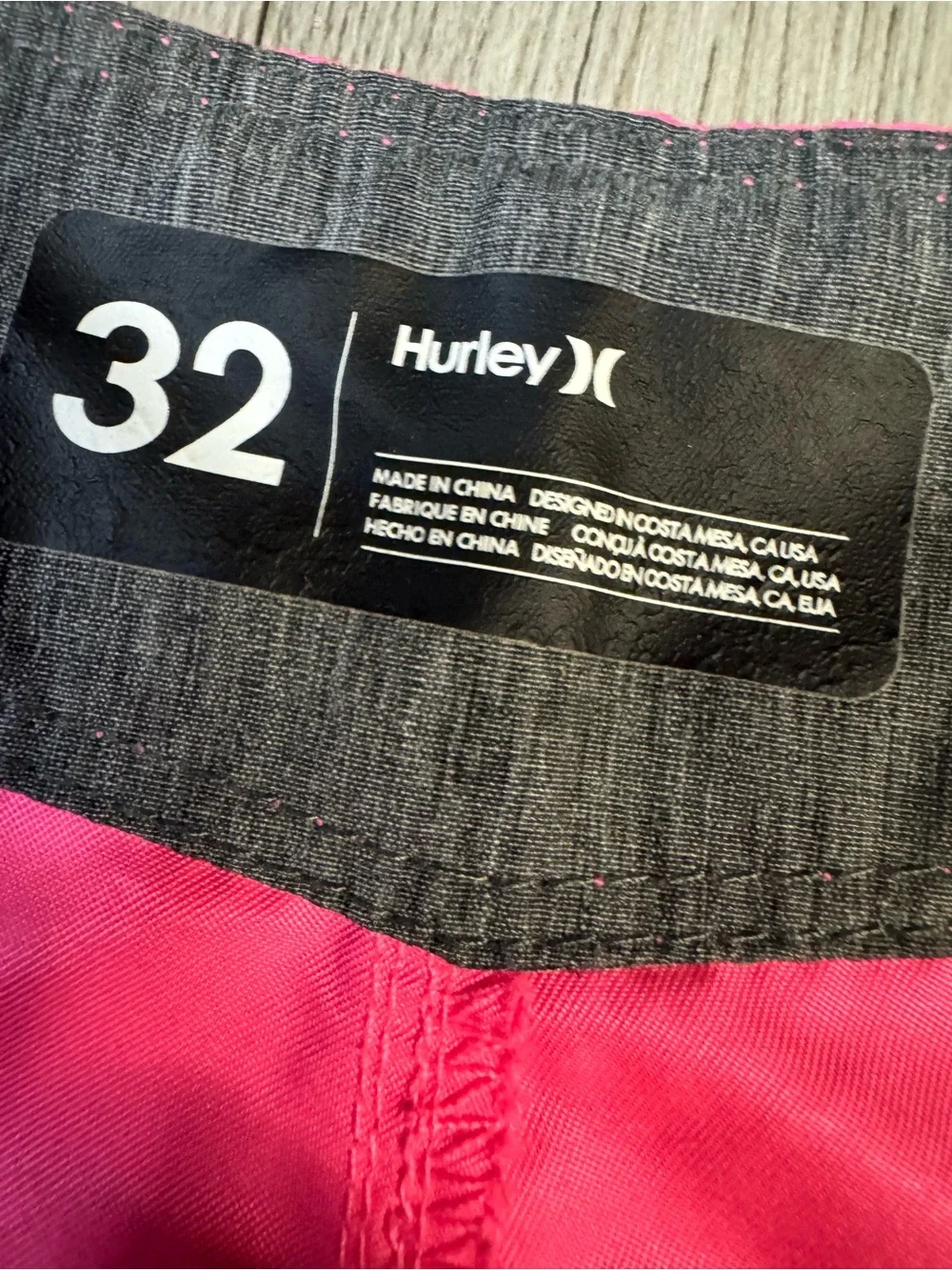 Hurley Men's Pink Board swim Shorts Size 32 Solid Logo Drawstring Back Pocket